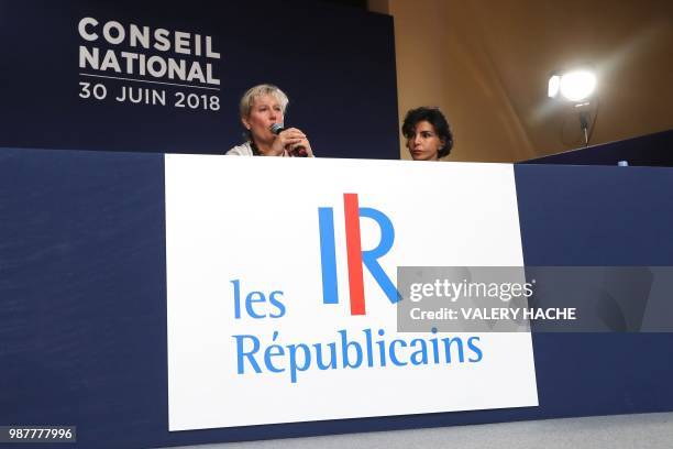 Members of the Les Republicains right-wing party Nadine Morano and Rachida Dati attend a national council of LR party at the "Palais de l'Europe" in...