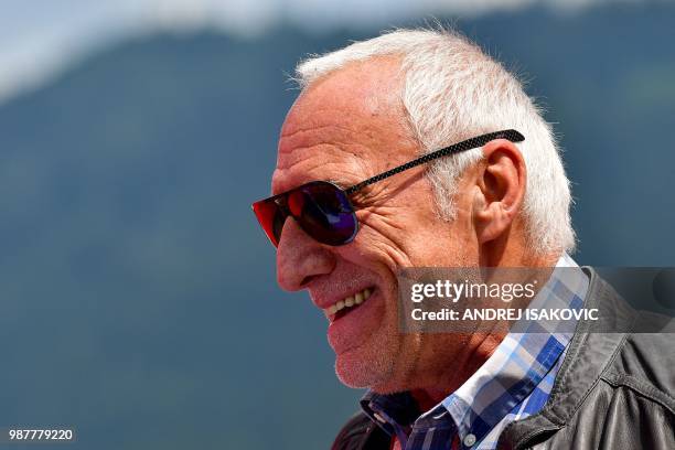 The Red Bull team owner, Dietrich Mateschitz, arrives to the paddock ahead of the Austrian Formula One Grand Prix in Spielberg, central Austria, on...