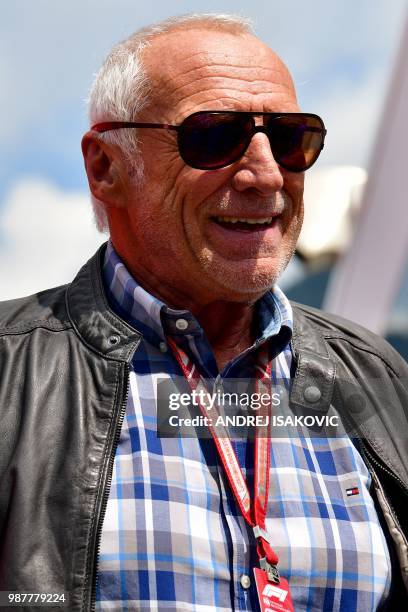 The Red Bull team owner, Dietrich Mateschitz, arrives to the paddock ahead of the Austrian Formula One Grand Prix in Spielberg, central Austria, on...