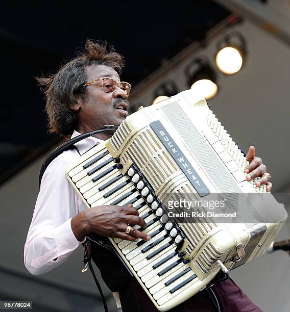 Buckwheat Zydeco performs at the 2010 New Orleans Jazz & Heritage Festival Presented By Shell - Day 5 at the Fair Grounds Race Course on April 30,...