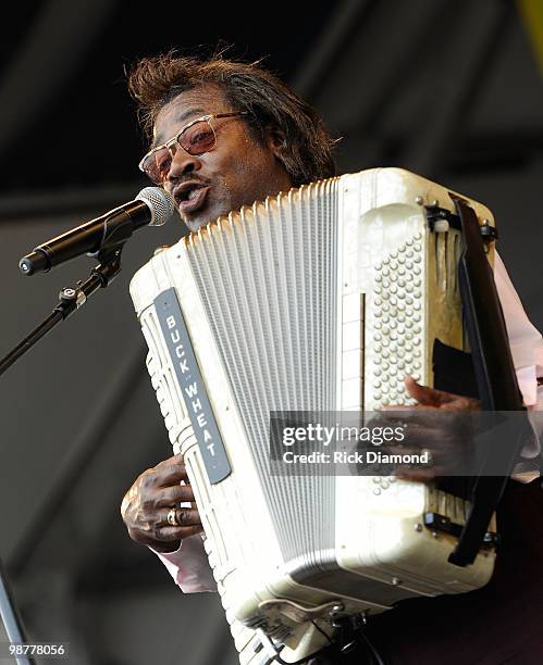 Buckwheat Zydeco performs at the 2010 New Orleans Jazz & Heritage Festival Presented By Shell - Day 5 at the Fair Grounds Race Course on April 30,...