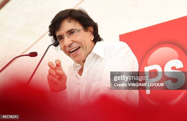 Elio Di Rupo, President of Socialist Party gives a speech during the first of May event of Frenchspeaking socialist party PS, on May 01, 2010 in...