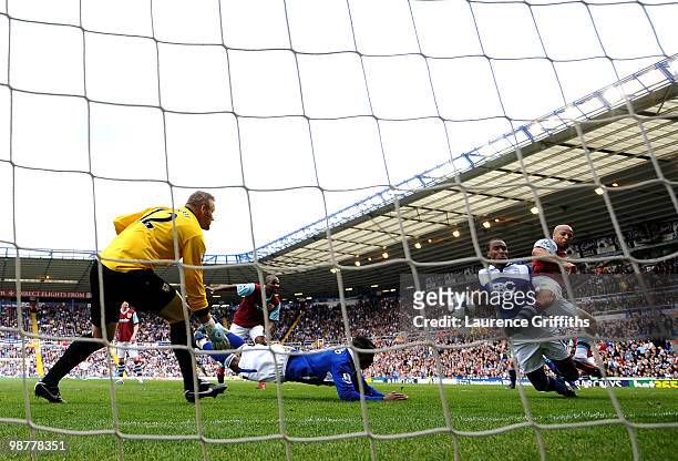 Brian Jensen of Burnley scores an own goal during the Barclays Premier League match between Birmingham City and Burnley at St. Andrews Stadium on May...