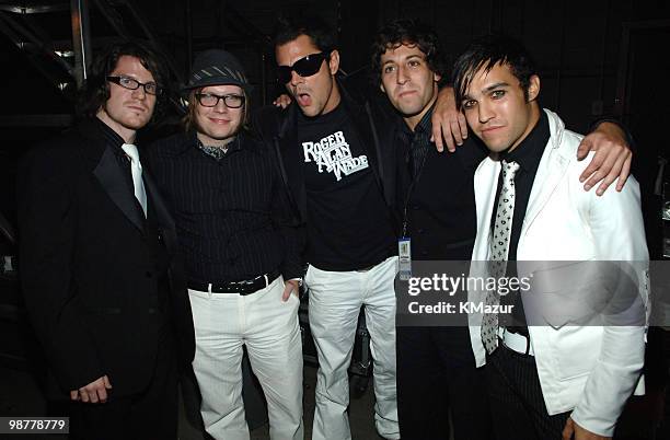 Johnny Knoxville with Andrew Hurley, Pat Stump, Joseph Trohman and Pete Wentz of Fall Out Boy
