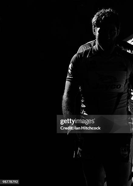 Cameron Smith of the Storm leads his team onto the field during the round eight NRL match between the North Queensland Cowboys and the Melbourne...