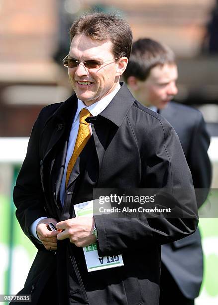 Trainer Aidan O'Brien walks the track before racing at Newmarket racecourse on May 01, 2010 in Newmarket, England