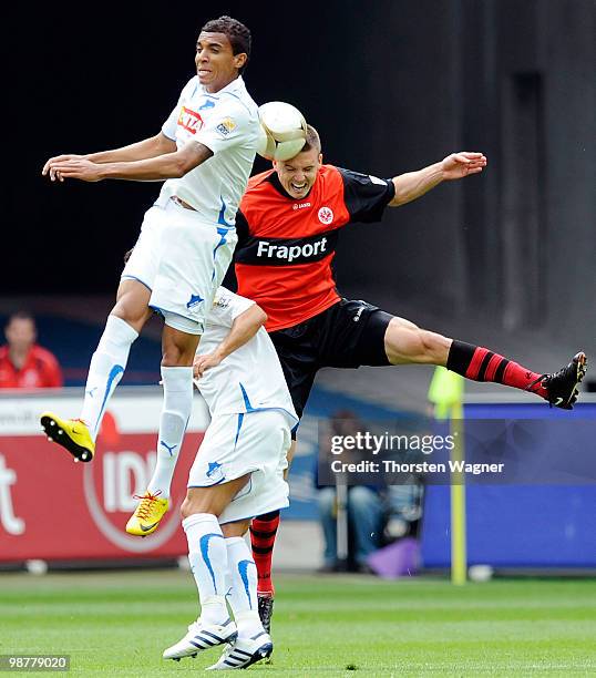 Alexander Meier of Frankfurt battles for the ball with Luiz Gustavo of Hoffenheim during the Bundesliga match between Eintracht Frankfurt and TSG...