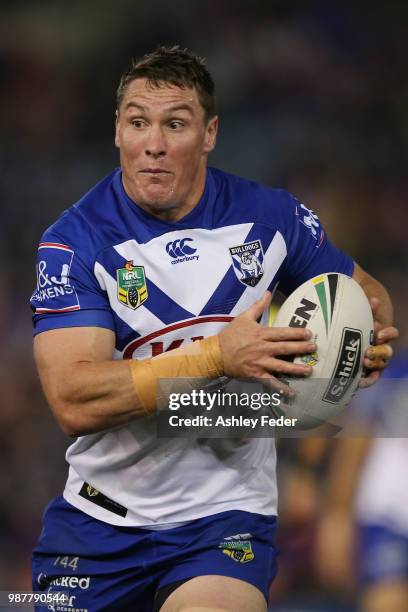 Joshua Jackson of the Bulldogs in action during the round 16 NRL match between the Newcastle Knights and the Canterbury Bulldogs at McDonald Jones...