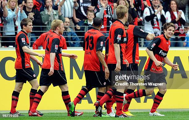 Pirmin Schwegler celebrates after scoring the 1:0 during the Bundesliga match between Eintracht Frankfurt and TSG 1899 Hoffenheim at Commerzbank...