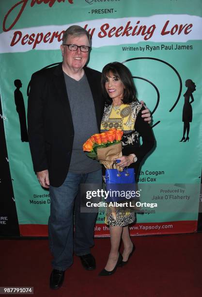 Actor Thomas F. Evans and actress Kate Linder pose at "Desperately Seeking Love" - Los Angeles Opening Night held at The Whitefire Theatre on June...