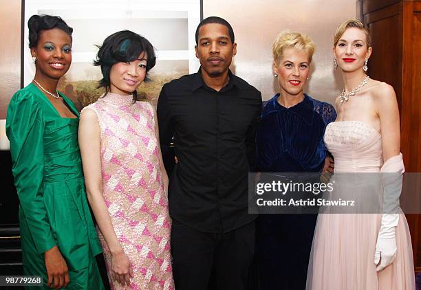 Models Barbara Sam, Sabrina Wang, hairstylist Kool Lee Mason, Author Charlotte Smith and model Christina Cabraru attend the launch party for...