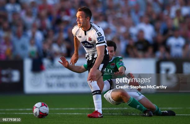 Louth , Ireland - 29 June 2018; Robbie Benson of Dundalk and Barry McNamee of Cork City during the SSE Airtricity League Premier Division match...