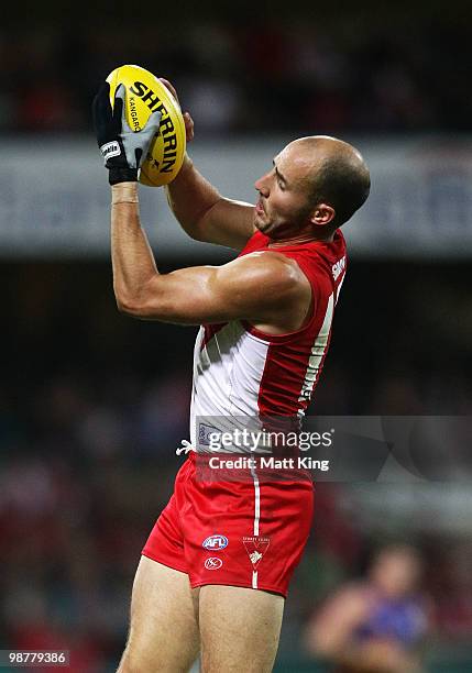 Tadhg Kennelly of the Swans takes a mark during the round six AFL match between the Sydney Swans and the Brisbane Lions at the Sydney Cricket Ground...