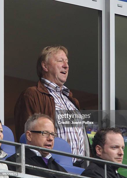 Former HSV player and youth trainer at the DFB Horst Hrubesch is seen on the tribune during the Bundesliga match between Hamburger SV and 1. FC...