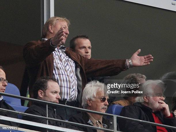 Former HSV player and youth trainer at the DFB Horst Hrubesch is seen on the tribune during the Bundesliga match between Hamburger SV and 1. FC...