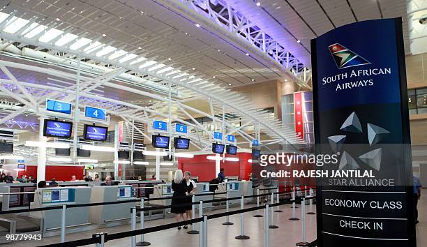 This picture taken on May 1, 2010 shows part of a check- in area of the newly built King Shaka International Airport officially opened today in La...