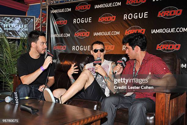 Musicians Mike Shinoda and Chester Bennington of Linkin Park with Psycho Mike backstage at KROQ's Epicenter '09: Presented By Rogue at the Fairplex...