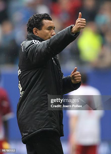 Head coach Ricardo Moniz of Hamburg gestures after the Bundesliga match between Hamburger SV and 1. FC Nuernberg at HSH Nordbank Arena on May 1, 2010...