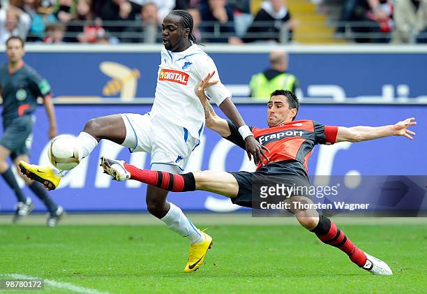 Prince Tagoe of Hoffenheim scores the 2:1 during the Bundesliga match between Eintracht Frankfurt and TSG 1899 Hoffenheim at Commerzbank Arena on May...