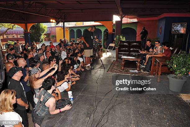 Musicians Mike Shinoda and Chester Bennington of Linkin Park with Psycho Mike backstage at KROQ's Epicenter '09: Presented By Rogue at the Fairplex...