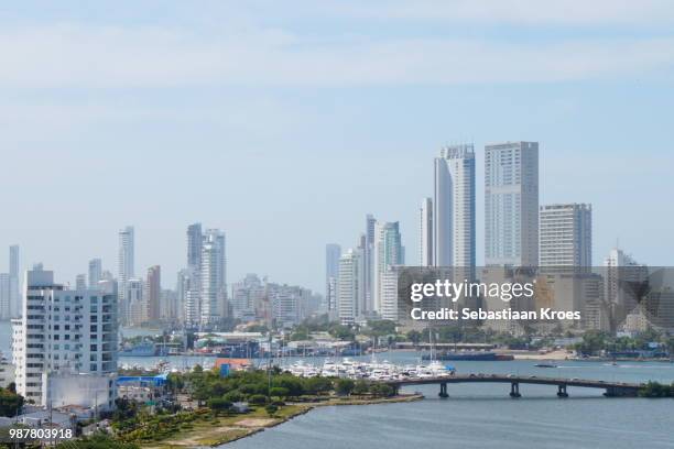 urban skyline of cartagena, bocagrande seen from el castillo, cartagena, colombia - sebastiaan kroes stock pictures, royalty-free photos & images