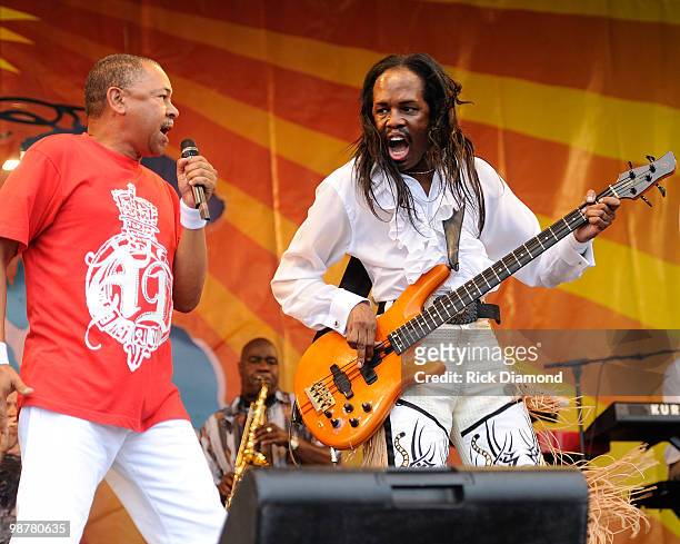 Earth, Wind & Fire founding members Ralph Johnson and Verdine White perform at the 2010 New Orleans Jazz & Heritage Festival Presented By Shell - Day...
