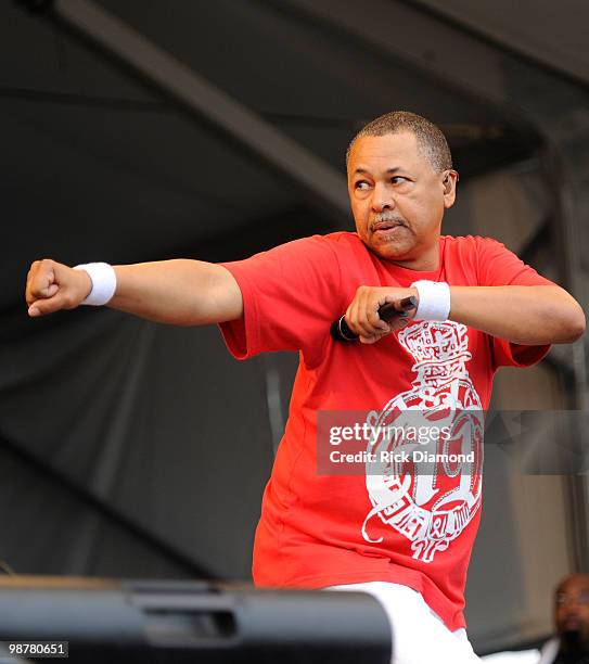 Earth, Wind & Fire band member, Ralph Johnson performs at the 2010 New Orleans Jazz & Heritage Festival Presented By Shell - Day 5 at the Fair...