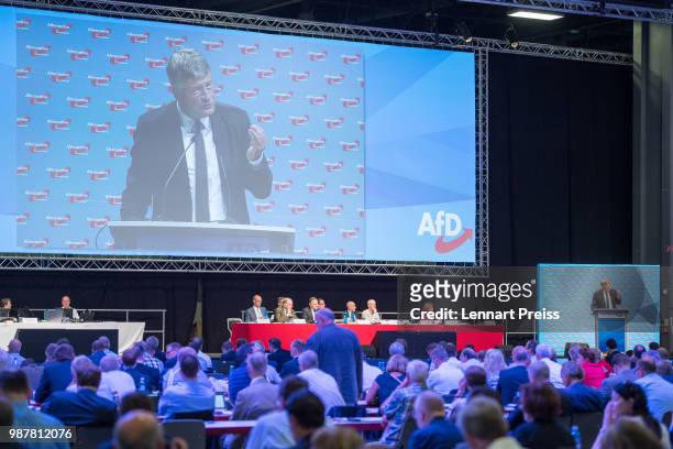 Joerg Meuthen of the right-wing Alternative for Germany political party speaks at the AfD federal congress on June 30, 2018 in Augsburg, Germany. The...