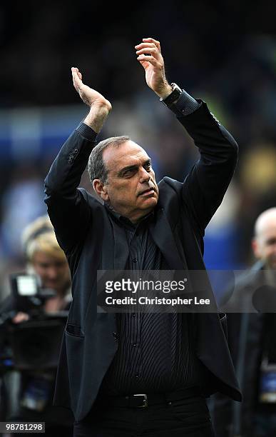 Manager Avram Grant appaulds the fans during the Barclays Premier League match between Portsmouth and Wolverhampton Wanderers at Fratton Park on May...