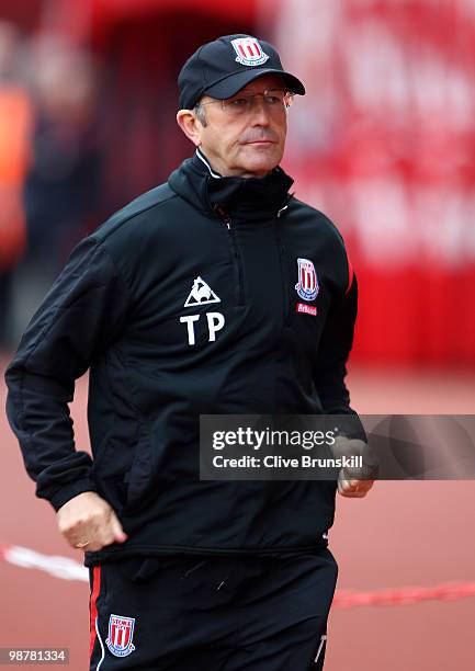 Stoke City manager Tony Pulis during the Barclays Premier League match between Stoke City and Everton at Britannia Stadium on May 1, 2010 in Stoke on...