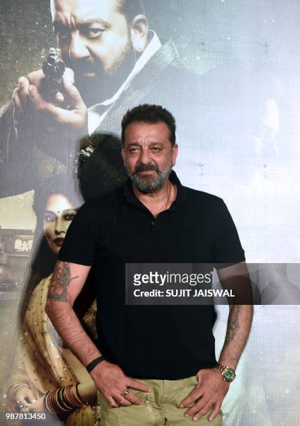Indian Bollywood actor Sanjay Dutt poses for a picture during the trailer launch of the upcoming drama Hindi film 'Saheb, Biwi Aur Gangster 3' in...