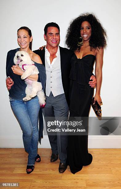 Lisa Pliner, make-up artist Scott Barnes and Kelly Rowland attends Barnes book launch for "About Face" at Silvia Tcherassi Atelier on April 30, 2010...