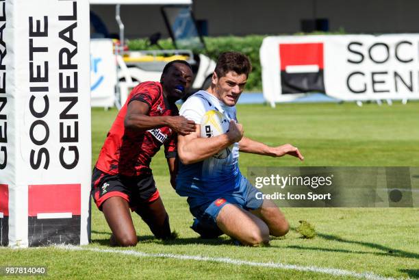 Michael Wilson and Pierre Boudehent during the Grand Prix Series match between France and Wales Rugby Seven on June 30, 2018 in Marcoussis, France.