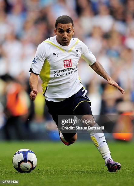 Aaron Lennon of Tottenham Hotspur in action during the Barclays Premier League match between Tottenham Hotspur and Bolton Wanderers at White Hart...