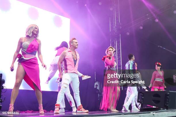 Faye Tozer, Ian "H" Watkins, Claire Richards, Lee Latchford Evans, Lisa Scott Lee of Steps performing at Scarborough Open Air Theatre on June 29,...