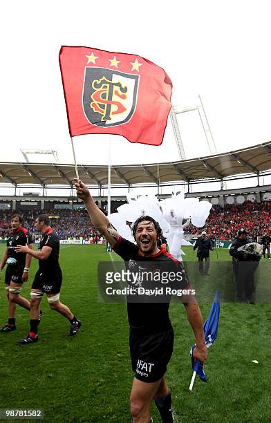 Byron Kelleher of Toulouse celebrates after their victory during the Heineken Cup semi final match between Toulouse and Leinster at Stade Municipal...