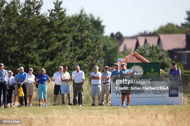 Hollie Muse of England plays her first shot on the 10th tee during a semi final on day five of The Ladies' British Open Amateur Championship at...