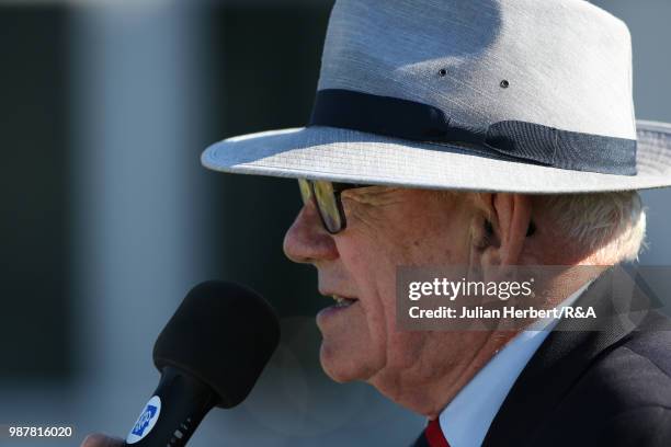 The starter in action during a semi final on day five of The Ladies' British Open Amateur Championship at Hillside Golf Club on June 30, 2018 in...