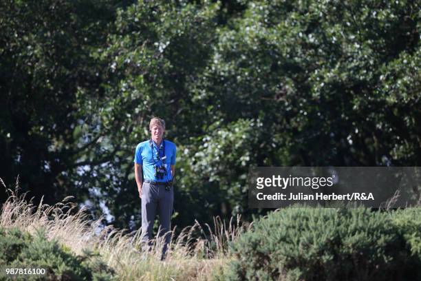 An offical watches a semi final on day five of The Ladies' British Open Amateur Championship at Hillside Golf Club on June 30, 2018 in Southport,...