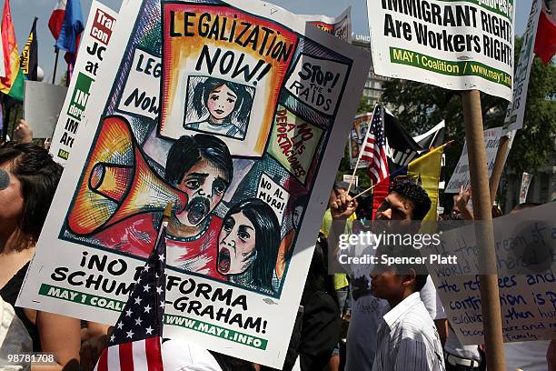 Hundreds of activists, supporters of illegal immigrants and members of the Latino community rally against a new Arizona law in Union Square on May...