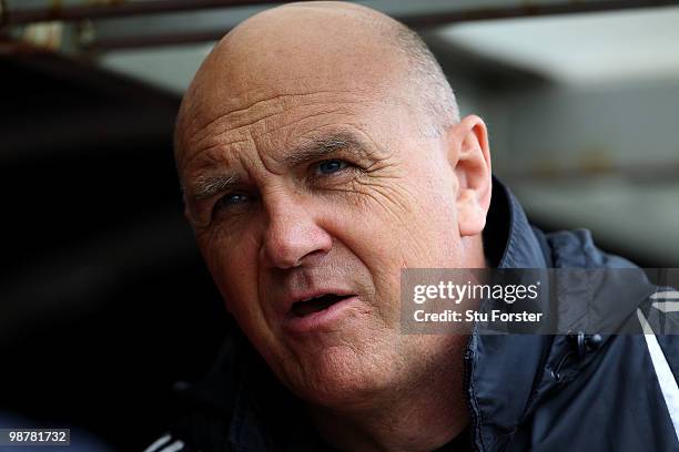 Swindon Town goalkeeping coach George Wood looks on during the Coca Cola League One match between Swindon Town and Brentford at the County ground on...