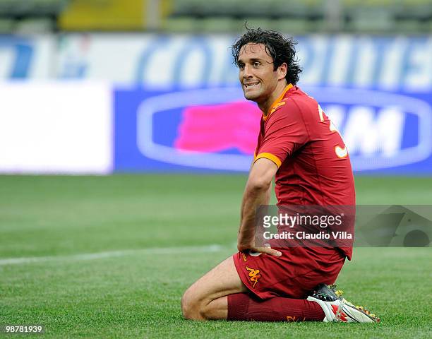 Luca Toni of AS Roma looks on during the Serie A match between Parma FC and AS Roma at Stadio Ennio Tardini on May 1, 2010 in Parma, Italy.