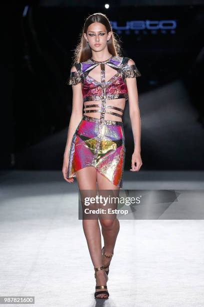 Model walks the runway at the Custo Barcelona show during the Barcelona 080 Fashion Week on June 28, 2018 in Barcelona, Spain.