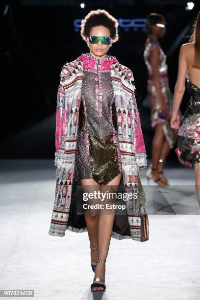 Model walks the runway at the Custo Barcelona show during the Barcelona 080 Fashion Week on June 28, 2018 in Barcelona, Spain.