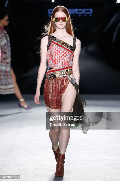 Model walks the runway at the Custo Barcelona show during the Barcelona 080 Fashion Week on June 28, 2018 in Barcelona, Spain.