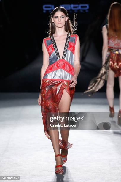 Daiane Conterato walks the runway at the Custo Barcelona show during the Barcelona 080 Fashion Week on June 28, 2018 in Barcelona, Spain.