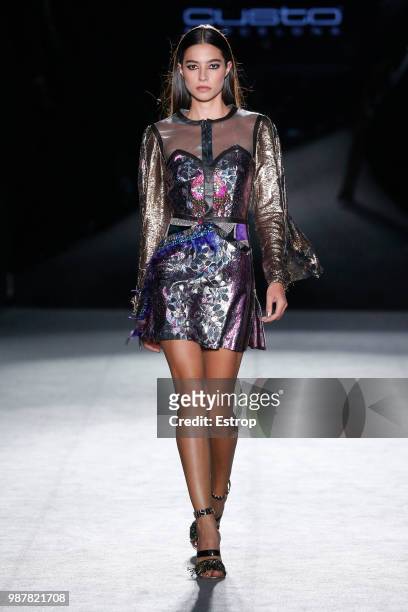 Model walks the runway at the Custo Barcelona show during the Barcelona 080 Fashion Week on June 28, 2018 in Barcelona, Spain.