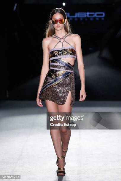 Model walks the runway at the Custo Barcelona show during the Barcelona 080 Fashion Week on June 28, 2018 in Barcelona, Spain.