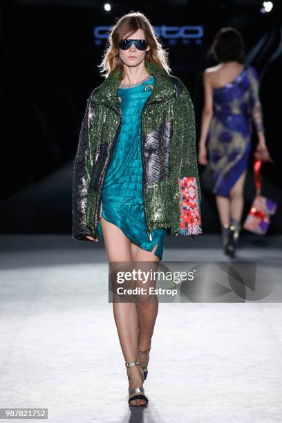 Model walks the runway at the Custo Barcelona show during the Barcelona 080 Fashion Week on June 28, 2018 in Barcelona, Spain.