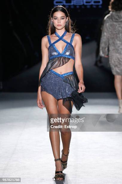 Model walks the runway at the Custo Barcelona show during the Barcelona 080 Fashion Week on June 28, 2018 in Barcelona, Spain.